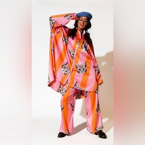 NWT Dressed in Lala Satin Playsuit in Meow or Never Kitty Stripes